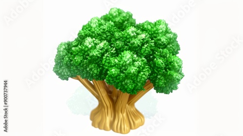 A stylized tree with lush green leaves and golden branches.