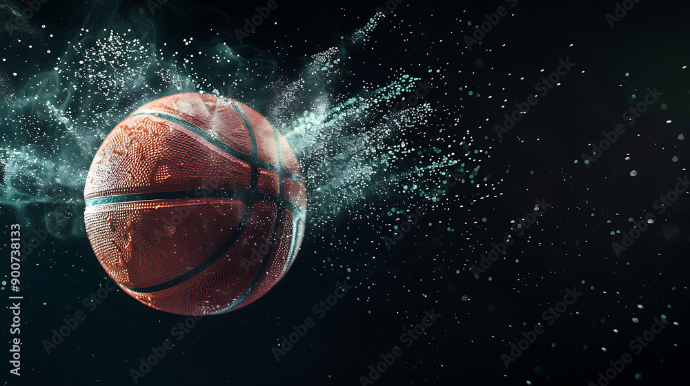 Fototapeta premium Dynamic EnergyA Spinning Basketball in Mid-Air Against a Striking Black Background