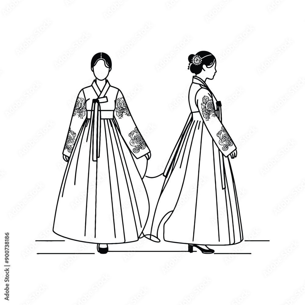 woman wear traditional fashion Korean hanbok featuring elegant layers woman wear traditional fashion Korean hanbok featuring elegant layers