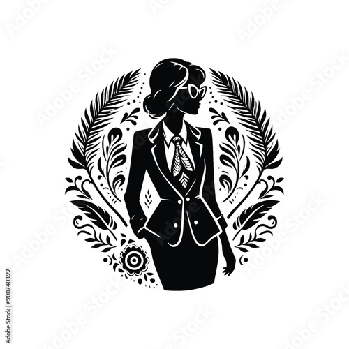 woman wearing retro fashion lady in a tailored blazer pencil skirt and cat eye glasses