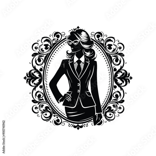 woman wearing retro fashion lady in a tailored blazer pencil skirt and cat eye glasses