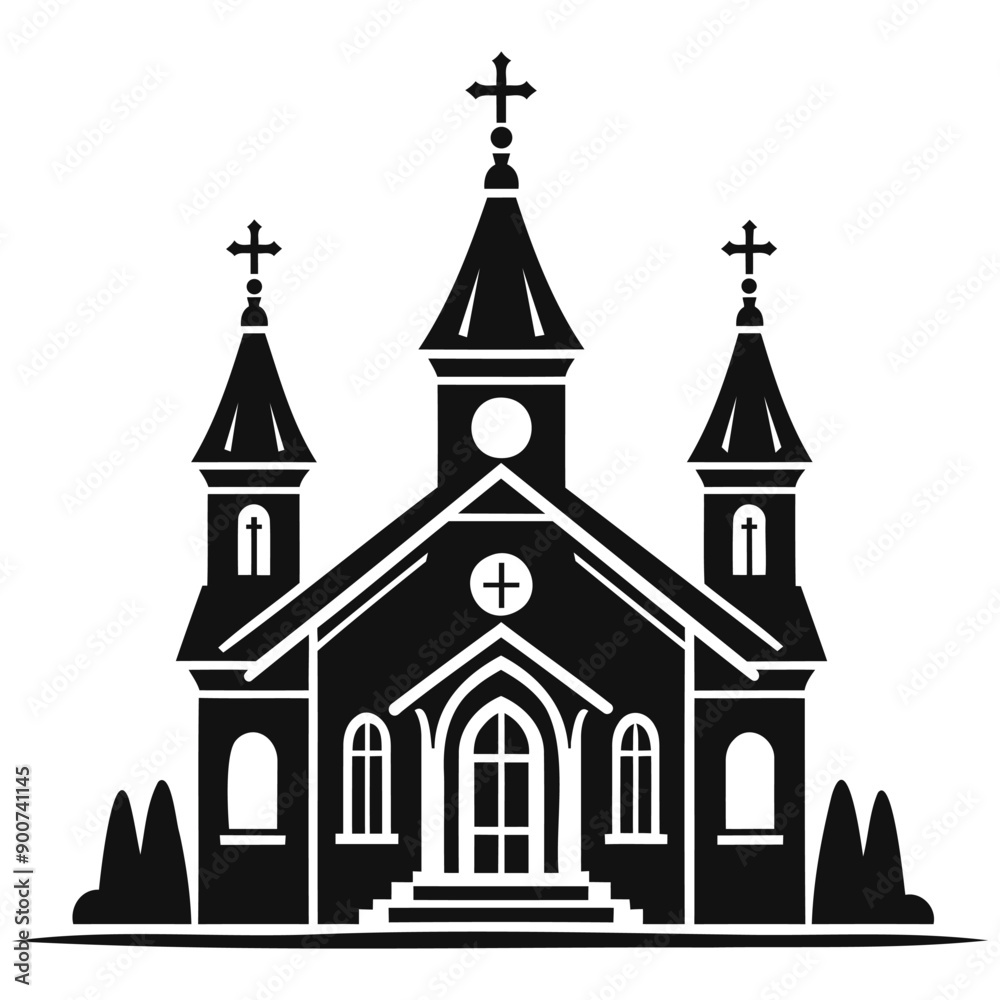 Vector illustration of church icon silhouette. Church building simple icon vector on white background.