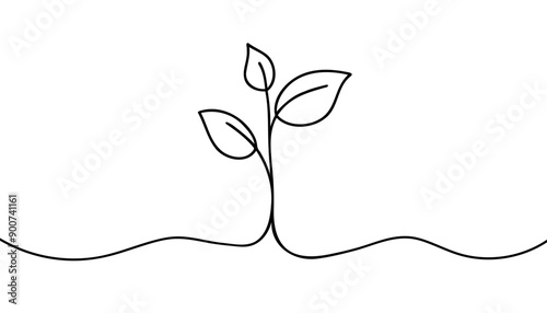 One continuous line growing sprout. Hand drawn line art plant. Doodle illustration