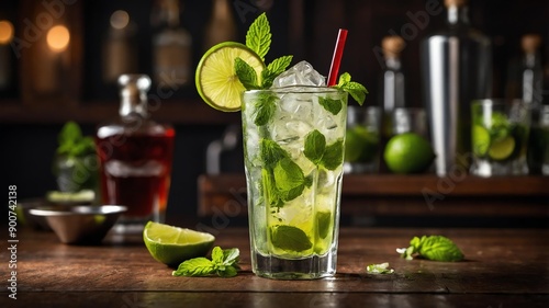 speakeasies background with mojito cocktail drink