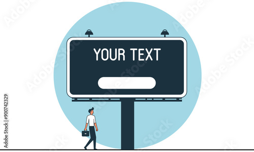 Advertising template, poster, billboard, banner illustration of a man walking past a billboard.
