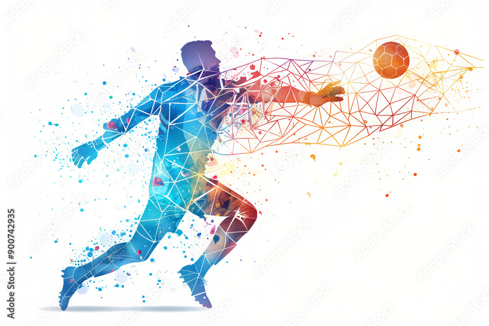 A Watercolor Dream: A Goalkeeper's Dynamic Catch In A World Of Geometric Shapes A Watercolor Dream: A Goalkeeper's Dynamic Catch In A World Of Geometric Shapes