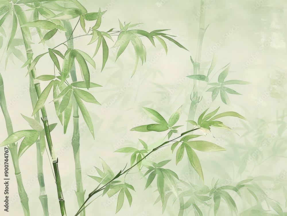 Naklejka premium Dense bamboo forest bathed in gentle green light