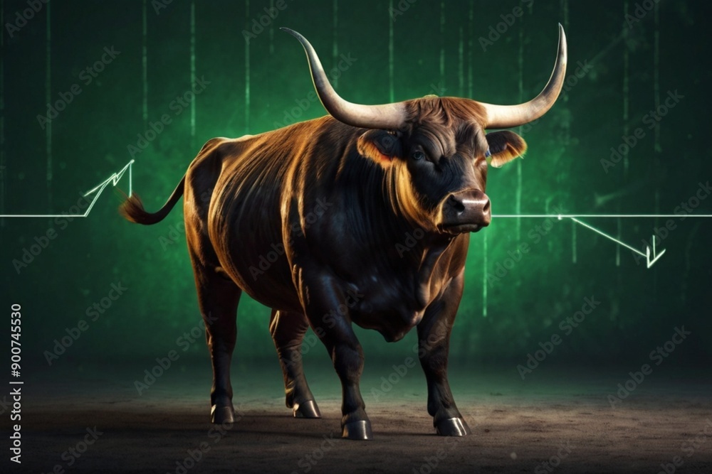 Bull market Stock trading Up trend of graph green background rising price Generative AI. Bull market Stock trading Up trend of graph green background rising price Generative AI.