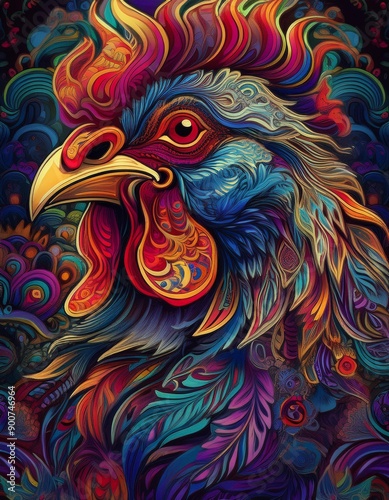 Psychadelic theme Rooster