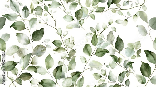 A seamless pattern of delicate green leaves creates a fresh and natural aesthetic suitable for various design projects. Seamless