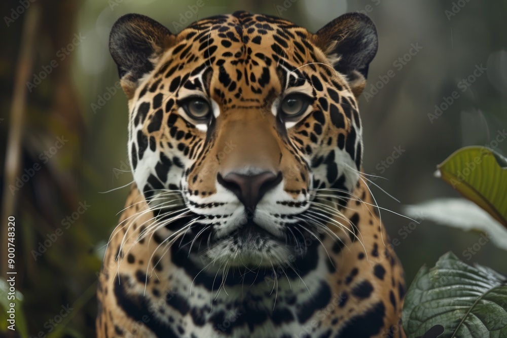 Striking close-up of a jaguar, intense and fierce expression, detailed fur texture, bright and clear light, natural outdoor background, powerful and majestic predator. Striking close-up of a jaguar, intense and fierce expression, detailed fur texture, bright and clear light, natural outdoor background, powerful and majestic predator.