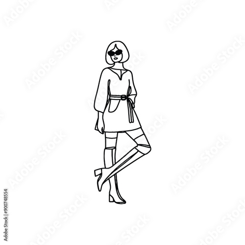 woman wearing retro fashion mod inspired shift dress with knee high boots