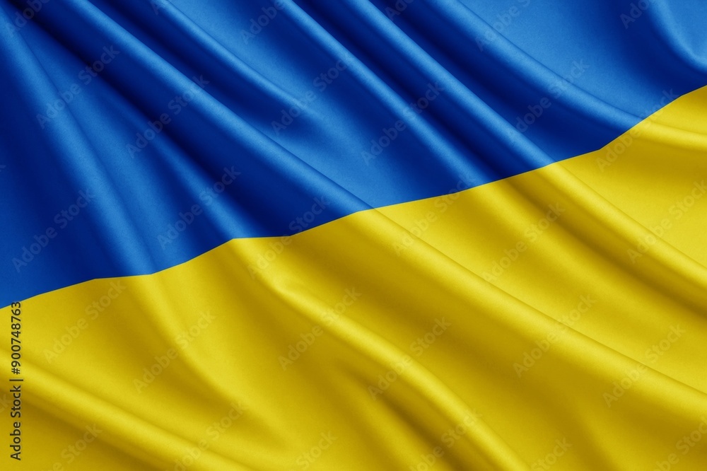 Close up full framed wave Ukraine fabric flag background Close up full framed wave Ukraine fabric flag background