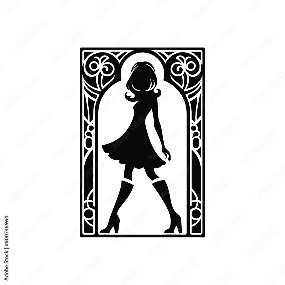 woman wearing retro fashion mod inspired shift dress with knee high boots woman wearing retro fashion mod inspired shift dress with knee high boots