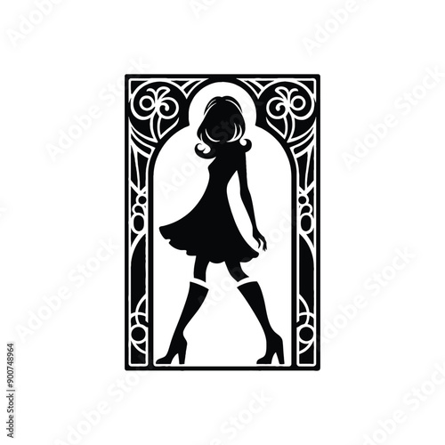 woman wearing retro fashion mod inspired shift dress with knee high boots