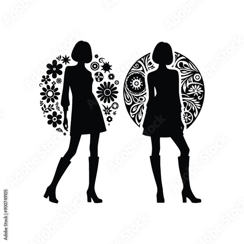 woman wearing retro fashion mod inspired shift dress with knee high boots