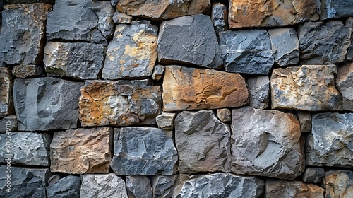 A close-up view of a textured stone wall showcasing various sizes and colors of natural stones, perfect for architectural and design projects. 