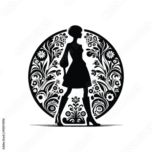 woman wearing retro fashion mod inspired shift dress with knee high boots