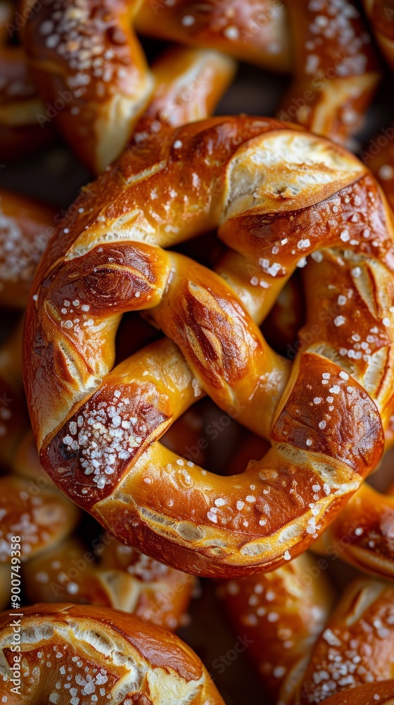 Close-up of a traditional Bavarian pretzel with a golden-brown crust. Close-up of a traditional Bavarian pretzel with a golden-brown crust.
