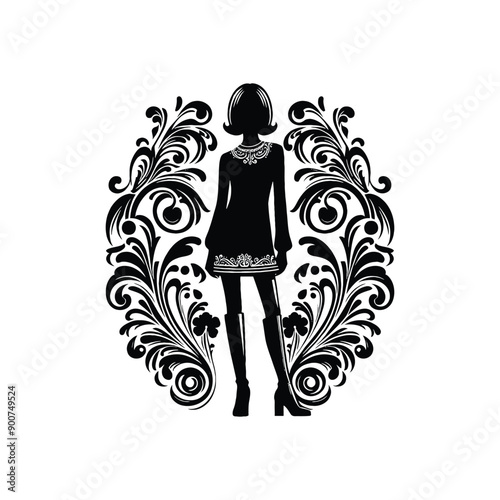 woman wearing retro fashion mod inspired shift dress with knee high boots