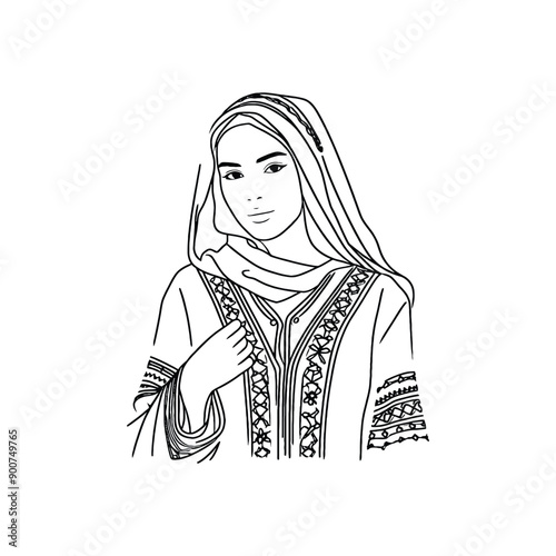 woman wear traditional fashion Moroccan djellaba in rich fabrics