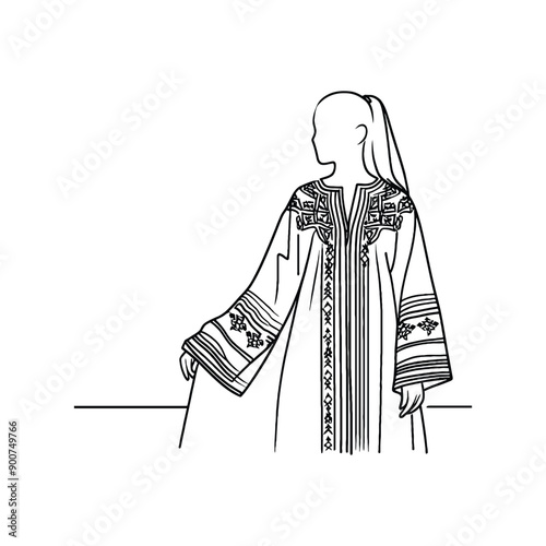 woman wear traditional fashion Moroccan djellaba in rich fabrics