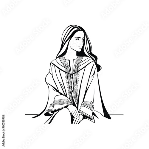 woman wear traditional fashion Moroccan djellaba in rich fabrics