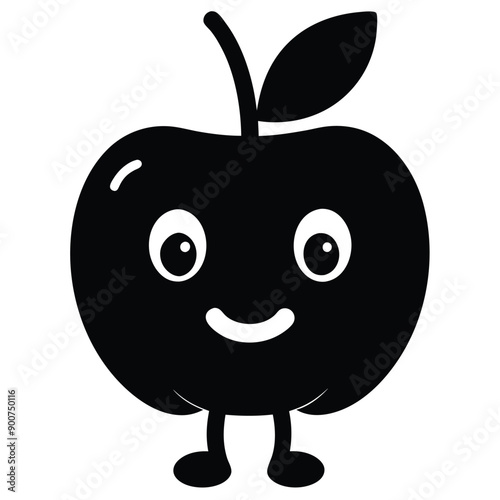 Cute Apple character, Apple cartoon vector silhouette 