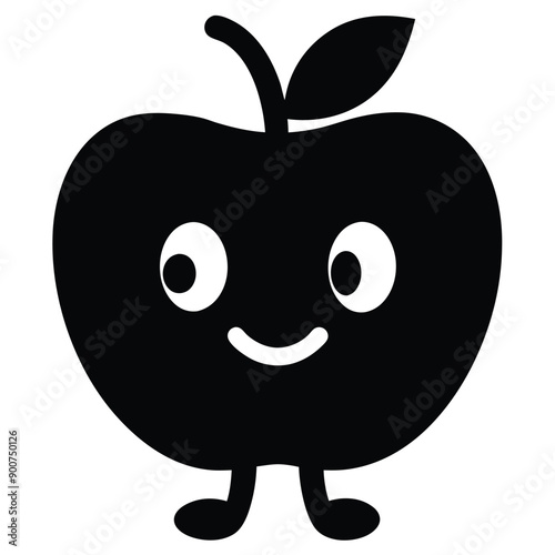 Cute Apple character, Apple cartoon vector silhouette 