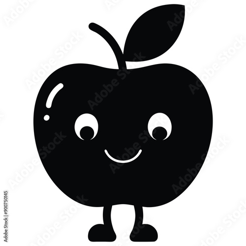 Cute Apple character, Apple cartoon vector silhouette 