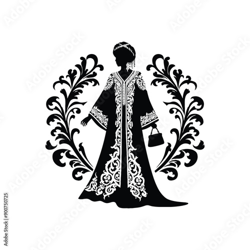 woman wear traditional fashion Moroccan djellaba in rich fabrics
