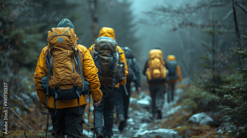 friends walking along a minimalist forest trail