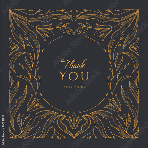 Retro floral frame or cover. Botanic design elements in wavy and naive style. Boho leaves branches and blooming print for poster, social media and packaging or greeting card. Vector illustration