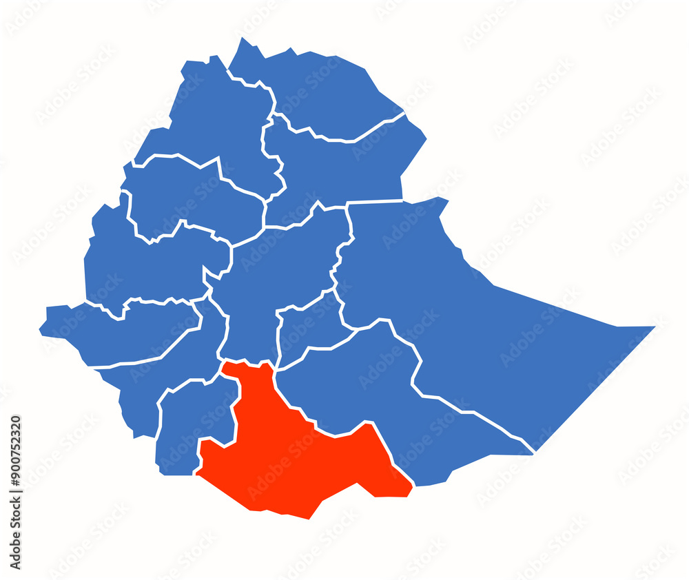 Obraz premium Sidamo administrative divisions of the Ethiopia country