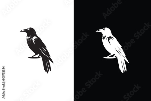 Crow icon silhouette. Vector of crow design. Raven silhouette Flat Icon vector illustration Black white background
