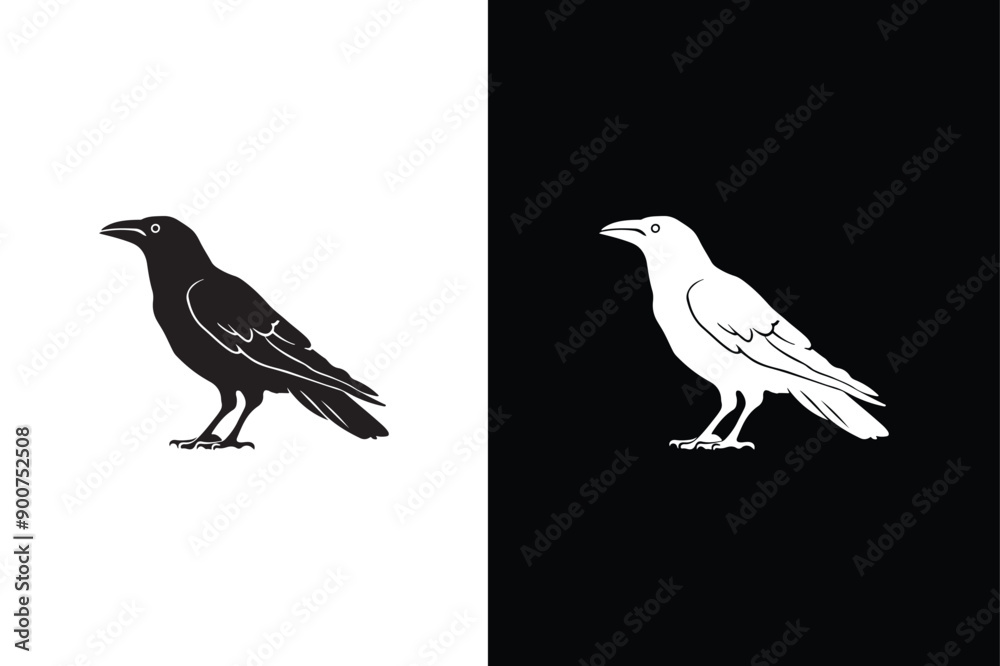 Fototapeta premium Crow icon silhouettes. Vector of crow design isolated on black white background.