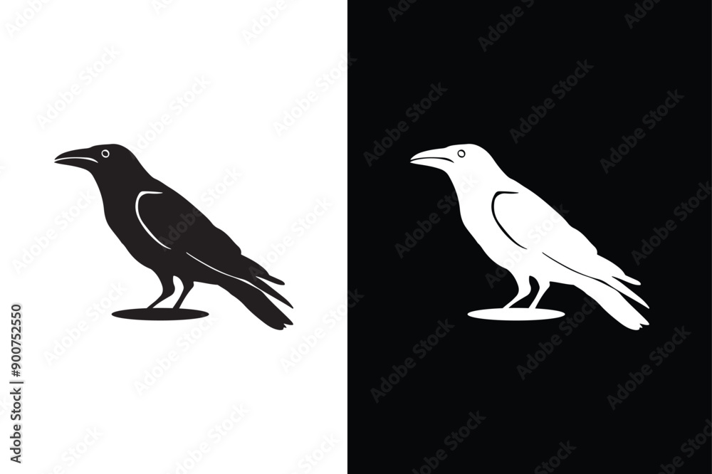 Fototapeta premium Black crow icon silhouette. Vector of crow design isolated on black white background.