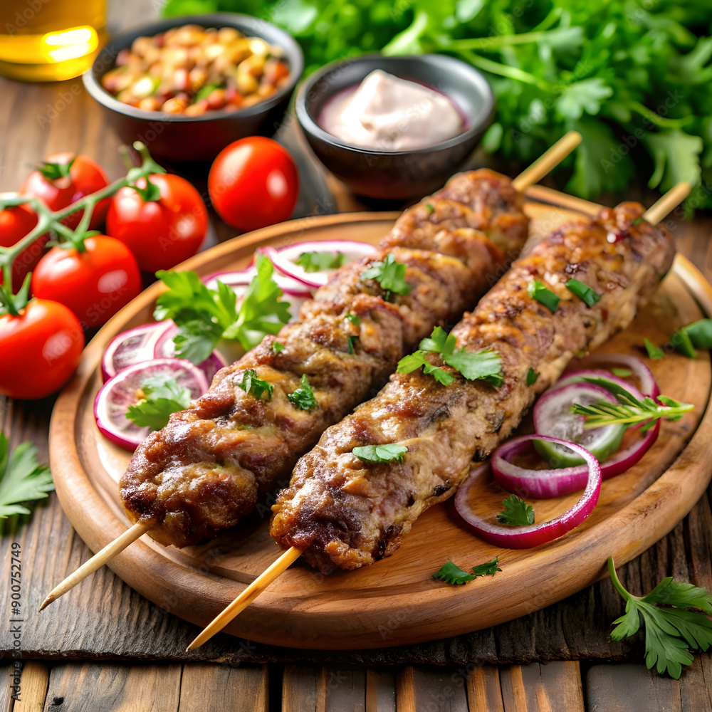 barbecue Lula kabab with minced meat fresh vegetable barbecue Lula kabab with minced meat fresh vegetable