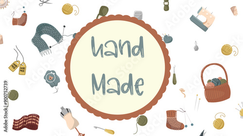 Vector illustration for handmade knitted and sewn products.