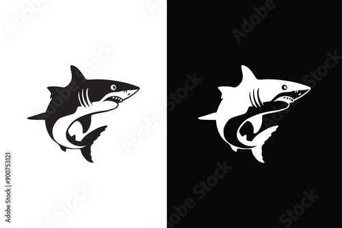 Shark icon silhouette vector illustration. Silhouette of a shark. Vector icon on a black white background.
