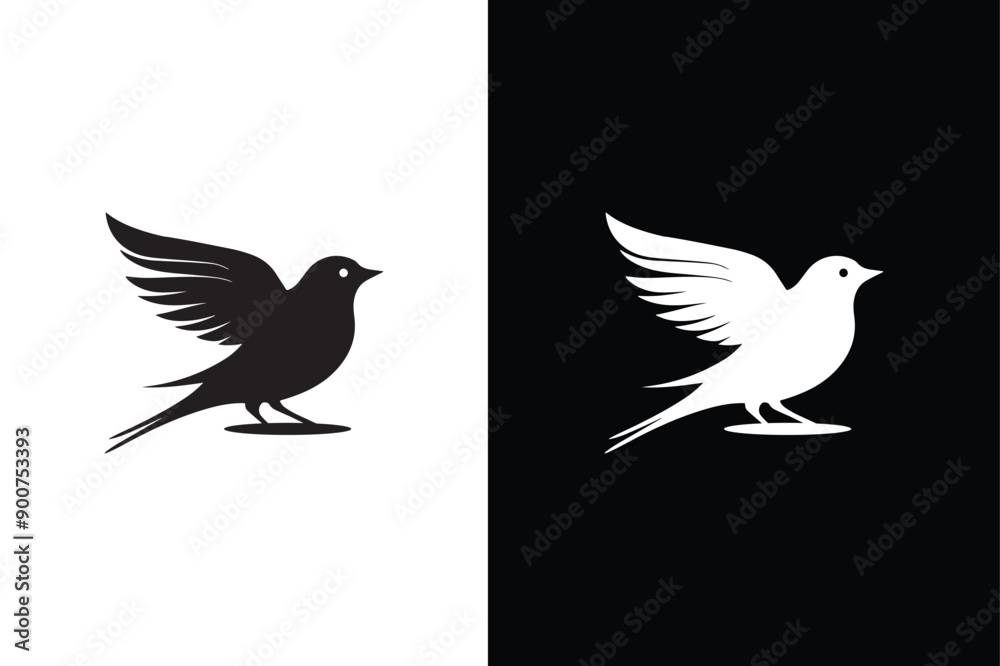 Fototapeta premium Bird icon silhouette. Logo on white black background. A Bird black Silhouette vector.