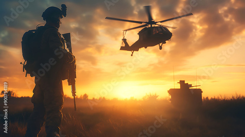 Military operation at sunrise