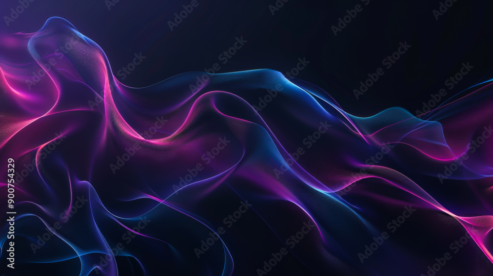 Black background with a few neon colors waves, geometric waves shapes, dark blue lights Black background with a few neon colors waves, geometric waves shapes, dark blue lights