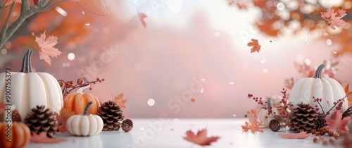 Autumn Pumpkins and Pinecones