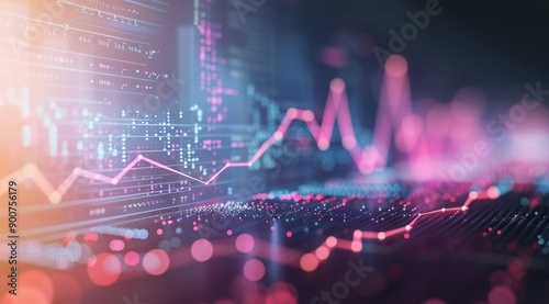 Digital Stock Market Graph With Pink and Blue Lines