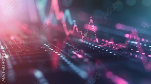 Digital Stock Market Graph With Pink and Blue Lines