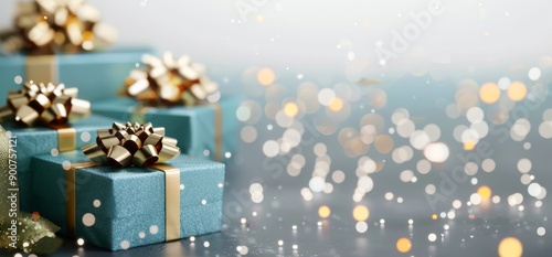 Blue Gift Boxes With Golden Bows