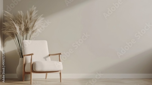 White Chair and Pampas Grass in Living Room