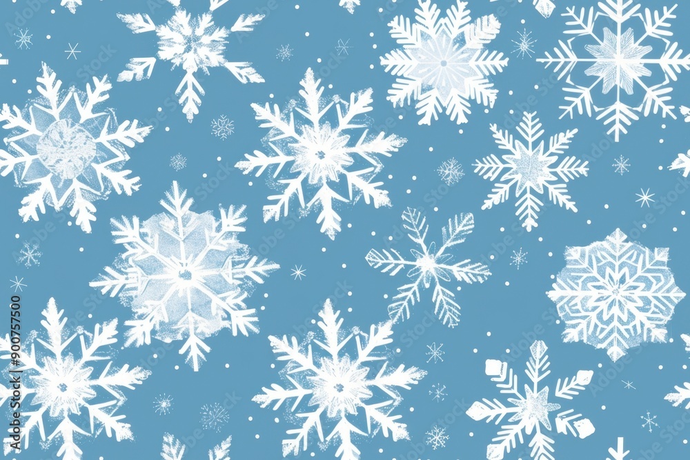 Elegant snowflake pattern in light blue and white, seamlessly repeating Elegant snowflake pattern in light blue and white, seamlessly repeating