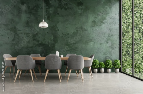 Modern Dining Room With Green Wall